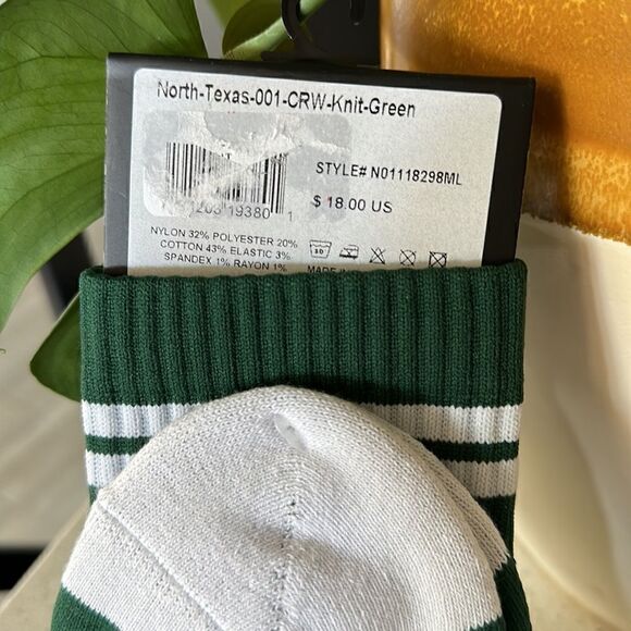 NWT University of North Texas Strideline Green Socks M/L Knit Striped Crew Sport - Picture 5 of 9
